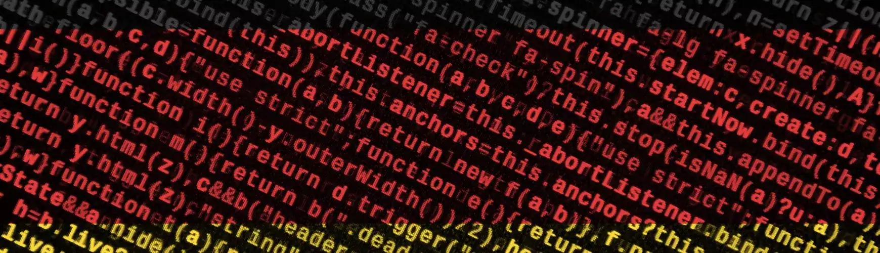 Programmcode in roten und gelben Zeichen auf dunklem Hintergrund