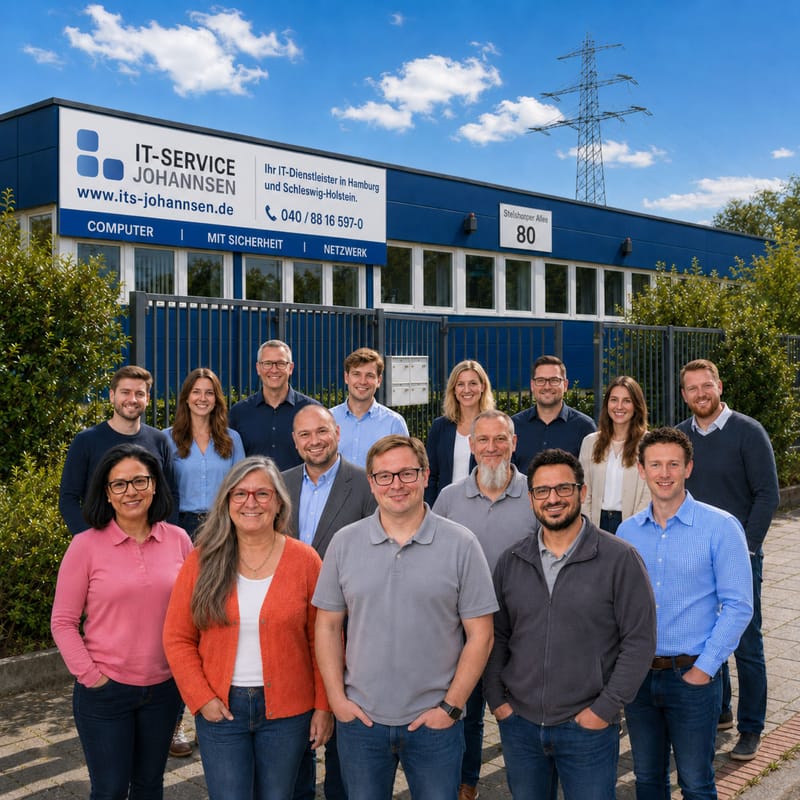 Das Team von IT-Service Johannsen vor dem Standort in Hamburg